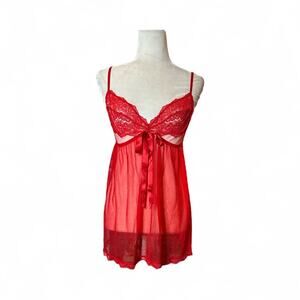 Victoria Secret Womens Red Sexy Sheer Babydoll Nighty Nightgown Large